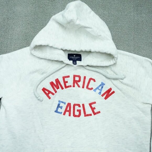 American Eagle Hoodie Sweatshirt Boys Size Large Gray Red Distressed Drawstring - Picture 2 of 5